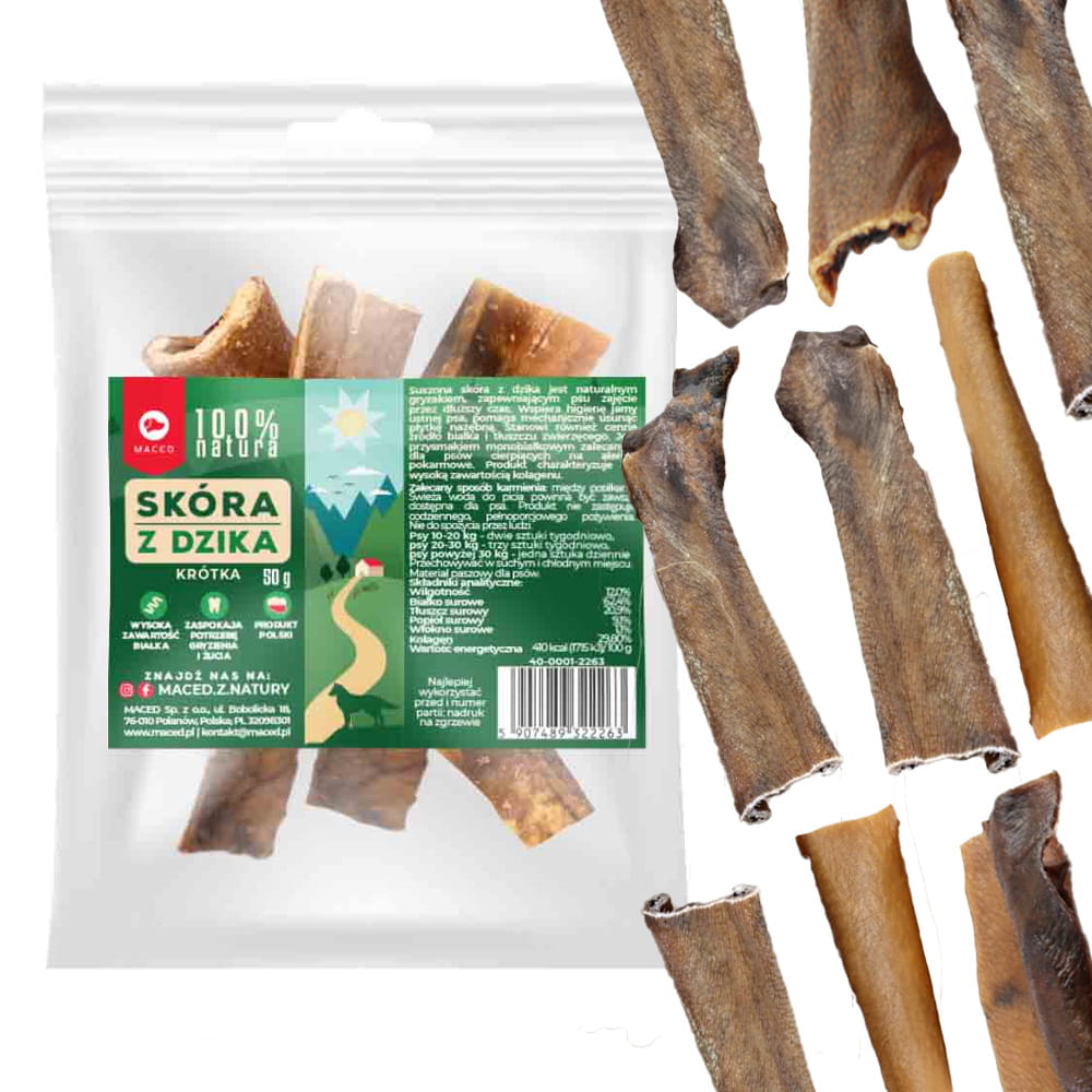 MACED Suszona skóra z dzika 50g naturalny przysmak dla psa